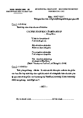 Đề khảo sát học sinh giỏi huyện Ngữ văn lớp 7 - Năm học 2011-2012 - Phòng GD & ĐT Hưng Hà
